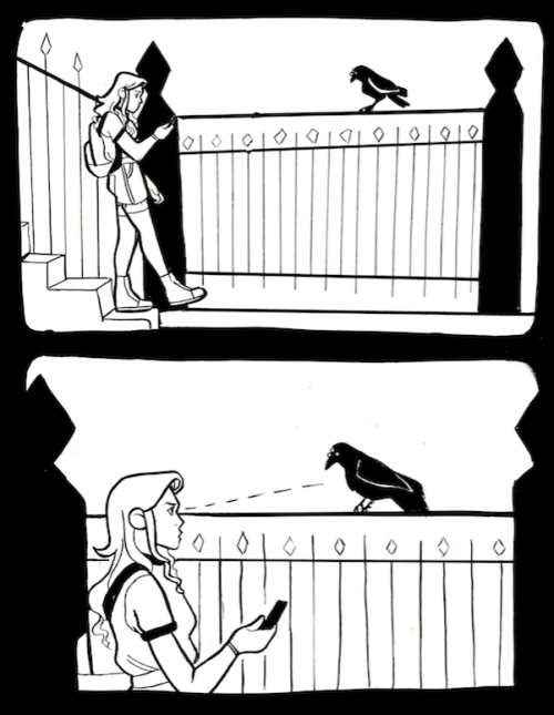 noviebird:witch’s familiar, a super-rushed 8-page comic about a human named November, a crow f