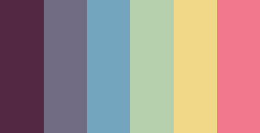 color-palettes:
“Dream-Sourced Ice Cream - submitted by SeesawSiya
#532843 #716b83 #73a5be #b6d0ad #f1d888 #f2788d
”