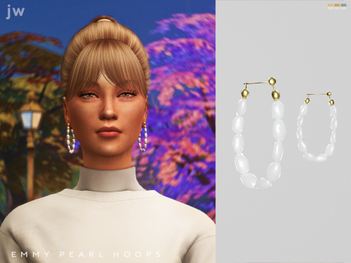 jwofles-sims: Emmy Pearl Hoops - new mesh with 3 swatches   - polycount: LOD0 2148 / LOD1 1073 