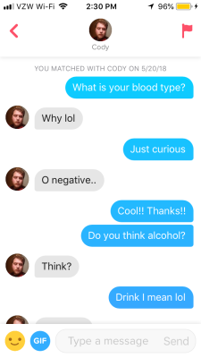 gaygothur:  whatdidyoucallme:   mazrimtaim:  gaygothur: I’m having one of the best tinder convos I’ve ever had  He’s not even a little suspicious?   You know… There’s a such thing as people being healthy… And taking care of themselves.. and