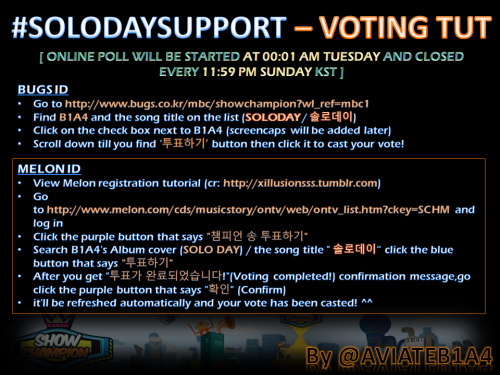 aviateb1a4:  [TUT] #B1A4 #SOLODAY SUPPORT! Help the boys win on various music shows~ Go go go BANAs! ^^ Do not remove the logo. Take out with full credits! *will be updated later 