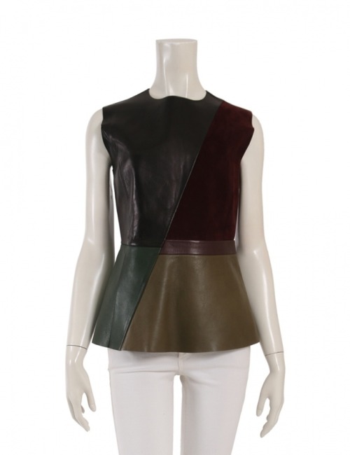 lacollectionneuse: セリーヌ CELINE トップス ノースリーブ レザー 黒 緑 茶 切替 【中古 panelled leather sleeveless top • c