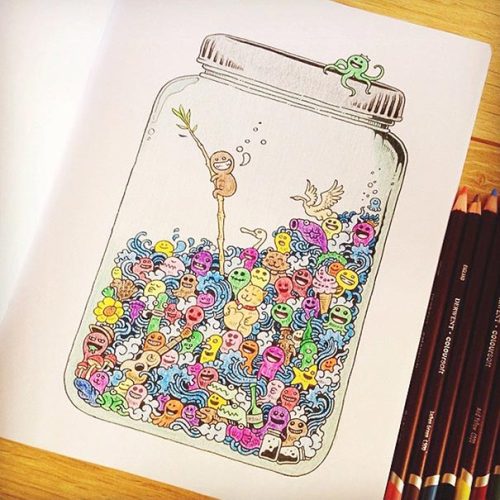  Coloring Book For Adults Titled ‘Doodle Invasion’By:  Kerby RosanesYou can buy this incredible bo