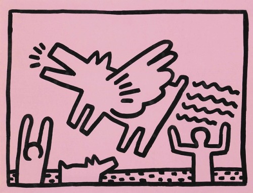 thunderstruck9:  Keith Haring (American, 1958-1990), Untitled, 1983. Sumi ink and acrylic on Japanese paper mounted on board, 39.4 x 52.1 cm.