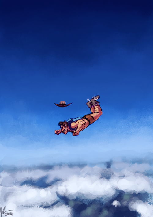 jannelle-o:I wanted to do some kind of sky picture, but I also wanted to draw Saxton Hale too haha