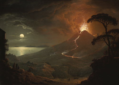Sebastian Pether - The Eruption of Vesuvius 1825 / oil on wood panel / 30.48 cm x 42.86 cm / Nelson-
