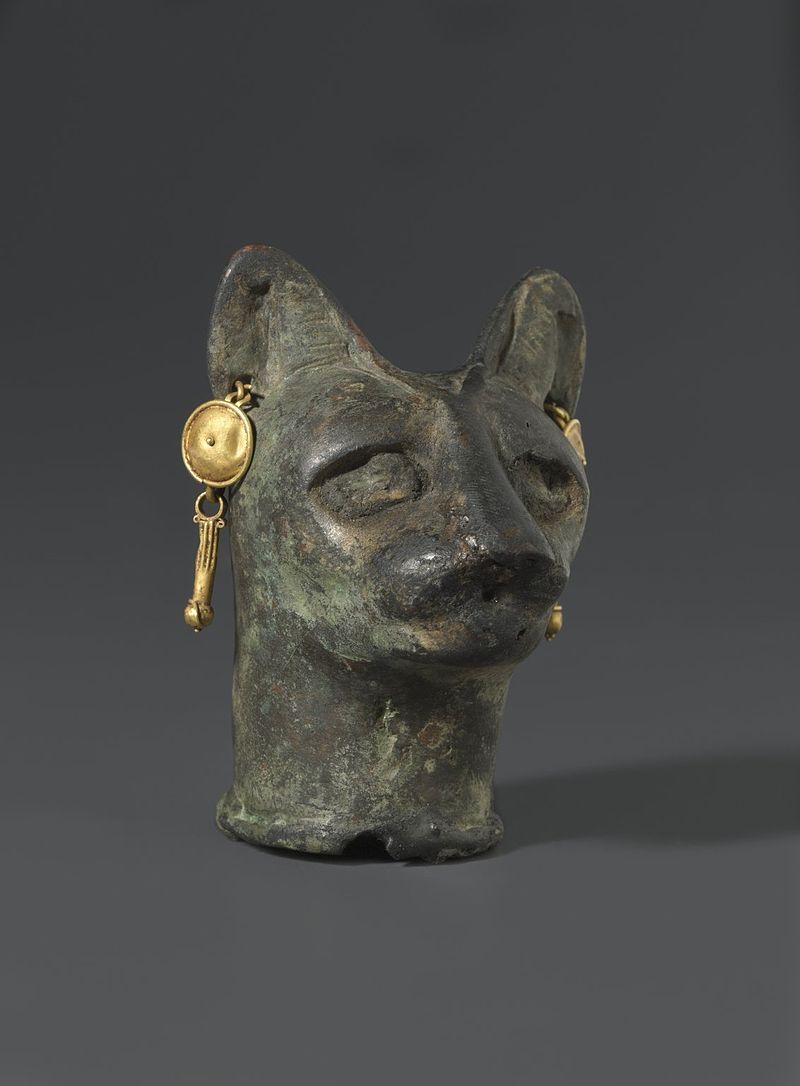 worldhistoryfacts:Cat’s head with earrings, Roman/Egyptian, 3rd century CE.