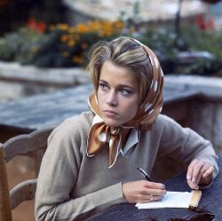 Blejz:    Jane Fonda Taking Notes During A Break In Filming At Auberge De La Colombe