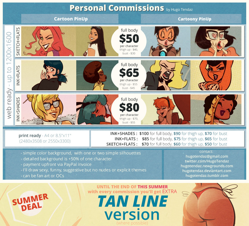 hugotendaz: Personal Commissions Prices and Guide   Summer Deal   Here is the update