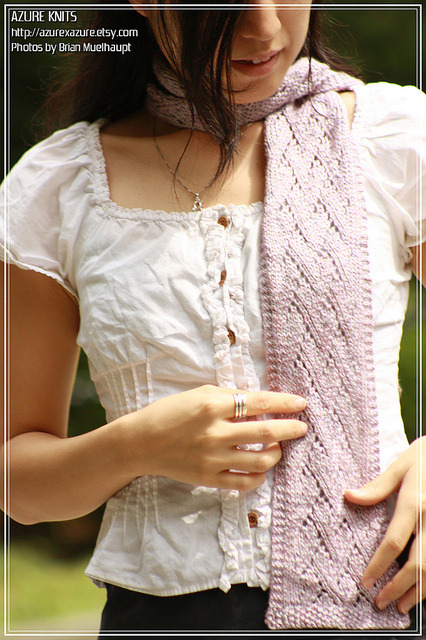 Knitting pattern for lace scarf in bulky alpaca yarn Somewhat Blue