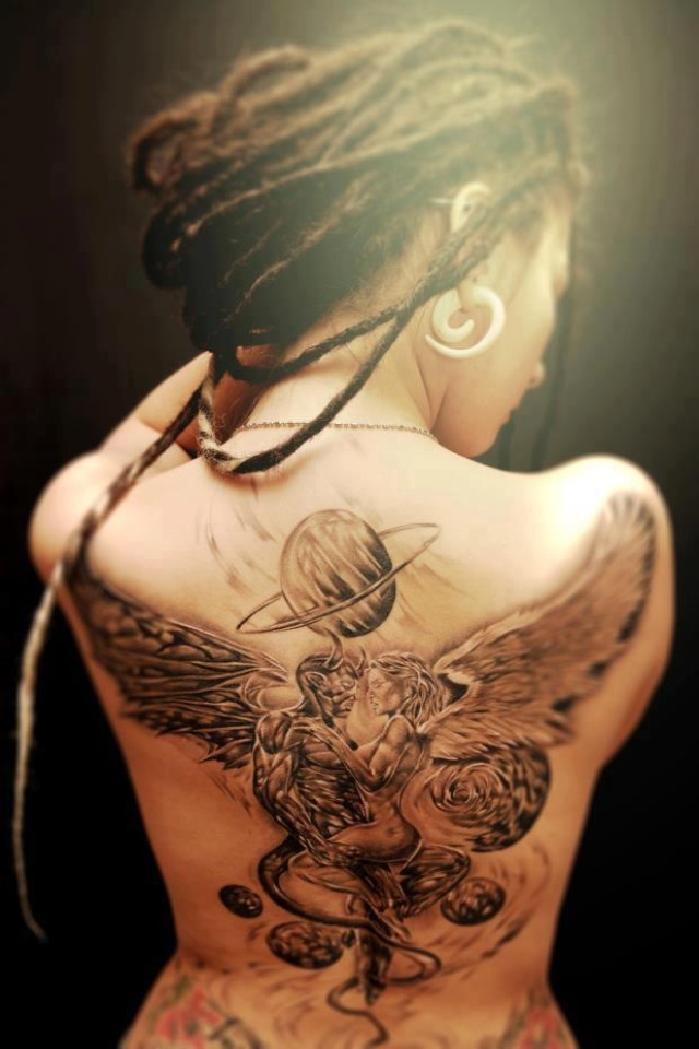 Angel devil girl tattoo drawing