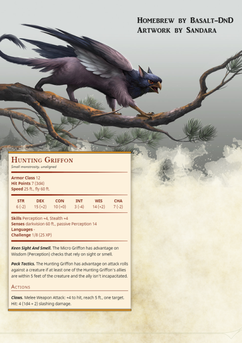 amolecularmachine:raptoradapter:basalt-dnd:Tiny griffons for all of your animal companion or obscure