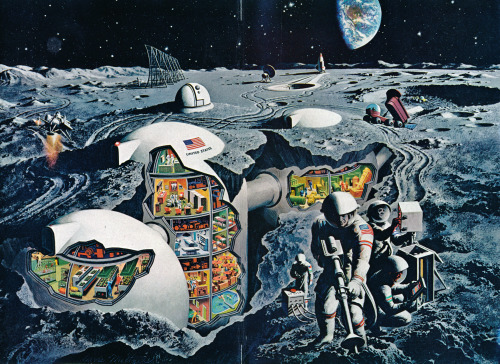 martinlkennedy:Superb cutaway painting of a lunar outpost by David Meltzer for National Geographic F