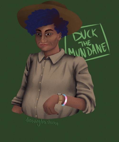 drawingtrashcan: So the bracelet is canon now, right? Image description: A digital painting of Duck 