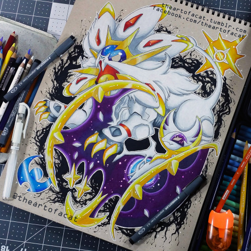 theartofacat:Solgaleo and Lunala drawing.By: Gato. Tumblr | Instagram | Facebook | EtsyHello there t