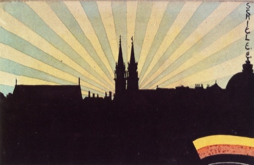 egonschiele-art:Silhouette of Klosterneuburg1906Egon Schiele