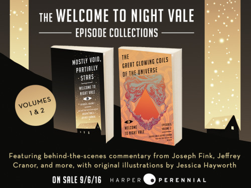happierman:  welcometonightvalebook:  Presenting: the covers of the first two Welcome to Night Vale Episode Collections. Feast your eyes on the beautiful designs of @angry-comics! Make space on your bookshelf now, dust that space every few weeks, prop