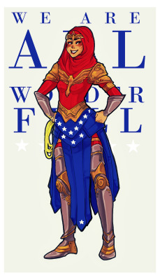 imnotyourwickedkittybitch:  falloutgirlongirl:  we are all wonderfula series that aims to redesign wonder woman as women from all around the world; as every woman there is out there. part i: hijabi wonder woman. prints avaliable for sale at storenvy!