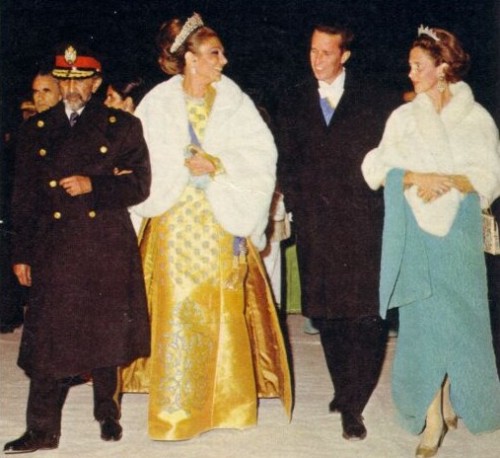 historicaltimes:His Imperial Majesty escorts Her Imperial Majesty Empress Farah of Iran during the 2