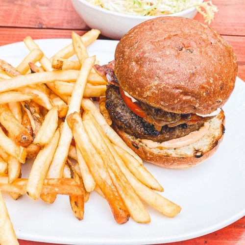 Hot day in #Seattle calls for a nice juicy burger and fries. #redcow #food #foodie #foodporn #pnw_ea