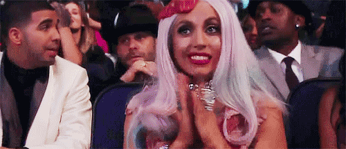 gagasdiamond:  artchet: Lady Gaga shows Justin Bieber the way to stage when he won