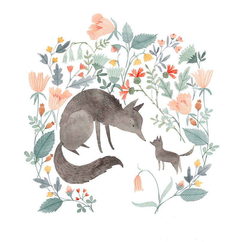 ohmycavalier:  Wolf &amp; pup.   {print} 