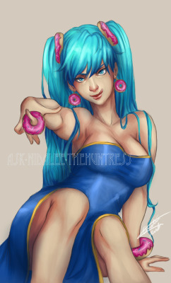 ask-nidalee-thehuntress:Sona and donuts XD