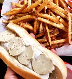 food-porn-diary:  Duck Sausage, Truffle Aioli, Foie Gras and Fleur Sel with Duck Fat Fries [1000 x 1000]