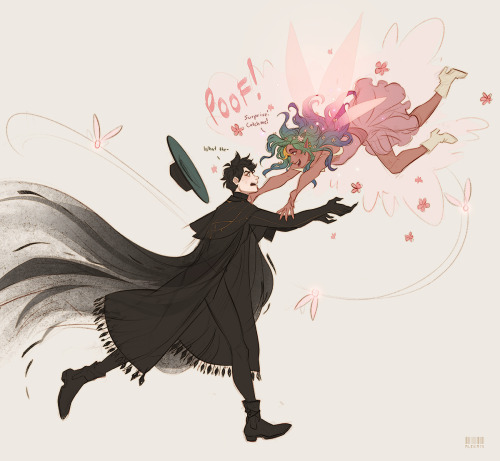 aleikats: aleikats: Faebruary / Februfairy Day 4+5A witch and his size-shifting fairy companion ;) i