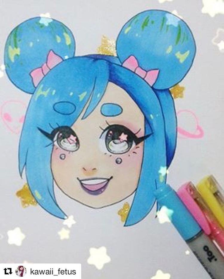 AWWW this is just the cutest flippin thing I’ve ever seen!?! @kawaii_fetus ’s amazing art of my new space buns hair tutorial! ILY KAWAII BB😭😍😍😍🌎💚💙