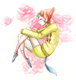 dragongogglesillustration:  Art was not cooperating with me today, so I did a watercolor speedpaint of sweater Pearl. I’m actually pretty happy with it, in spite of messing up on her leg. 