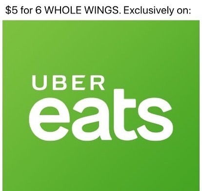 @ubereats has extended this is a CRAZY DEAL. Exclusively on @ubereats is 6 Whole Wings for only $5 b