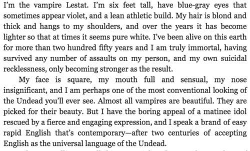 ooc; Jfc, Lestat.At least the book opener is as self centered as expected.