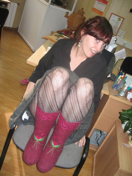 Black stripped pantyhose and awesome boots.Woman in pantyhose