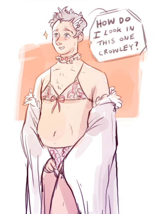 chrizwho:aziraphale expressing his newfound love for cute lingerie because he can. ( and crowley inv