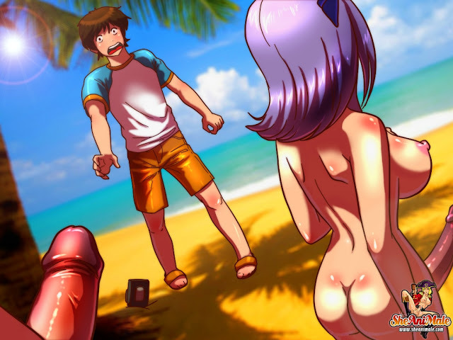 The few panels of “Beach Bum” before it gets boring and male-on-futa.