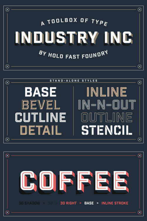 Industry Inc by Mattox Shuler. Industry Inc is a collection of type based on the bold uppercase styl