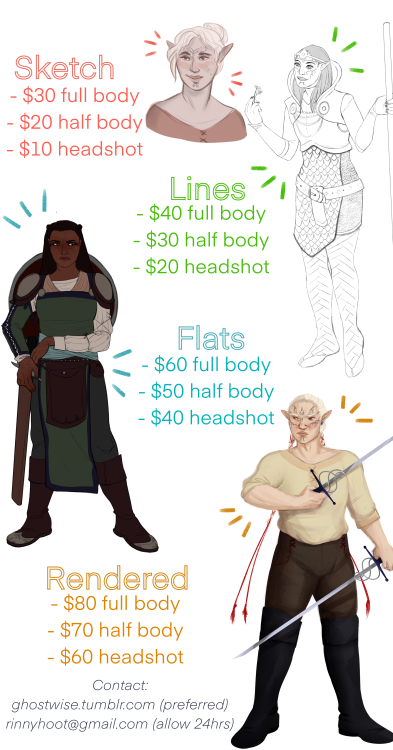 ghostwise: Hi all! I am opening public commissions for a limited time… All prices are in USD.