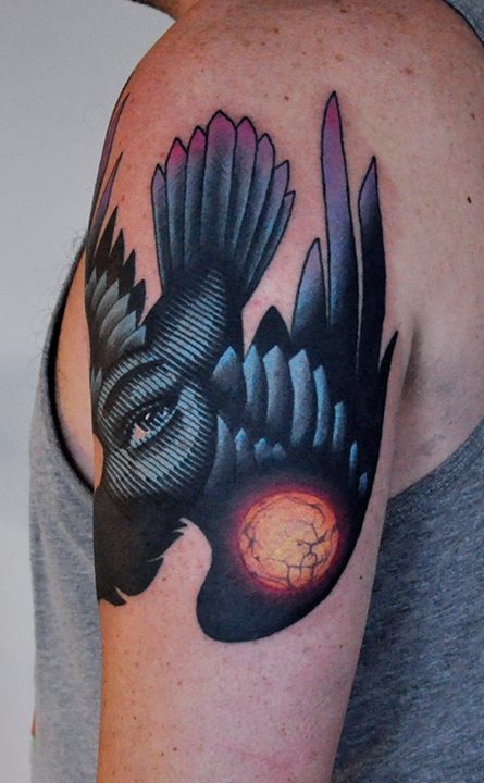 Tattoo uploaded by julio betancourt • #skull #crow #raven #traditional  #color #evil #goth • Tattoodo