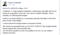 izanzanwin:  izanzanwin:  izanzanwin: Update on water protector Sophia Wilansky via facebook…    Medical Fund for Sophia Wilansky:  https://www.gofundme.com/30aezxs  