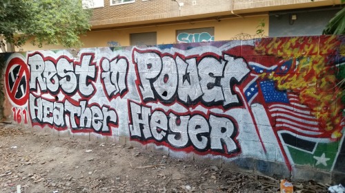 Solidarity mural in Valencia, Spain, for injured comrades in Charlottesville, VirginiaNever forgive,