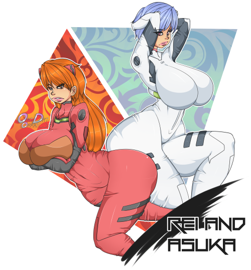 oki-doki-oppai:  Commission for pharaoh-sauron on da : ) of Asuka and Rei.  Like my work? Feel free to watch me :’D  