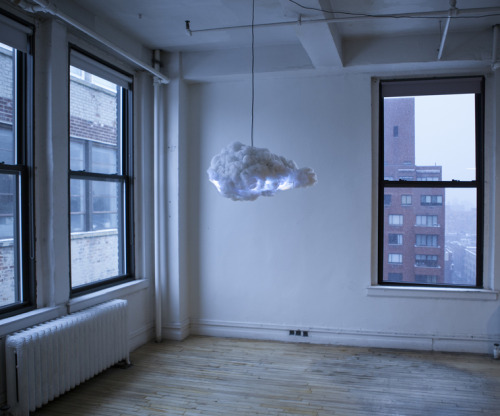 mayahan:Cloud, an interactive light shaped like a cumulus cloud that simulates a thunderstorm both in light and sound based on external input from either a remote control or motion sensors.Designed by Richard Clarkson