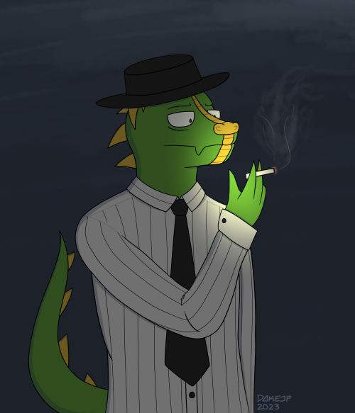 Art Fight Attack On PsychoManatee, Of Her Lizard Lad Kalefurr Chuffing Back A Fat Dart