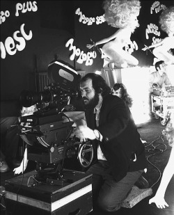 magictransistor:  Stanley Kubrick on the set of A Clockwork Orange, circa 1970. 