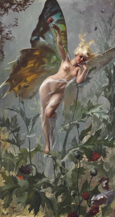 The Poppy Fairy.1888.Oil on Canvas.100 x 54.5 cm.Art by Luis Ricardo Falero.(1851-1896).