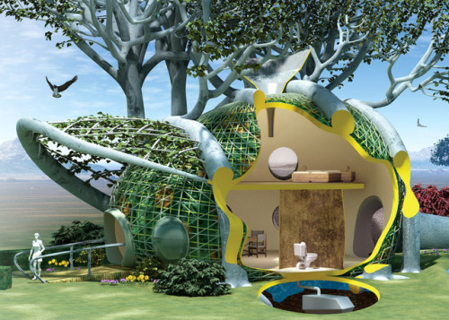 solarpunk-aesthetic:Fab Tree HabA concept for a living home made from trees, by Mitchell Joachim. Th
