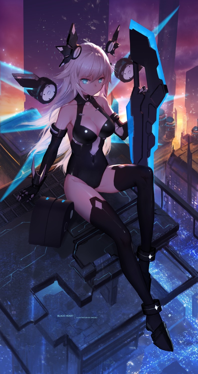 swd3e2 choujigen game neptune black heart noire cleavage heels leotard thighhighs
