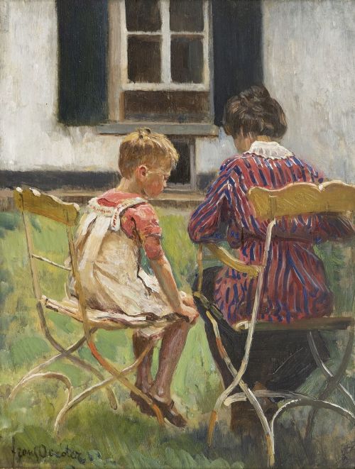 Mother and Child in the garden  -  Frans OerderDutch, 1867-1944oil on panel 37.1 x 28.5 cm, 