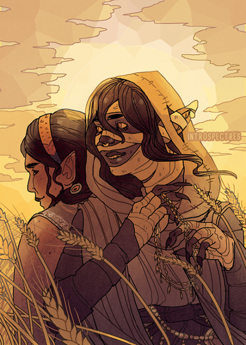 i-mean-nevermind:introspectres:Sticky fingers!!! Warm heart!!![ID: Digital art of Nott and Veth from